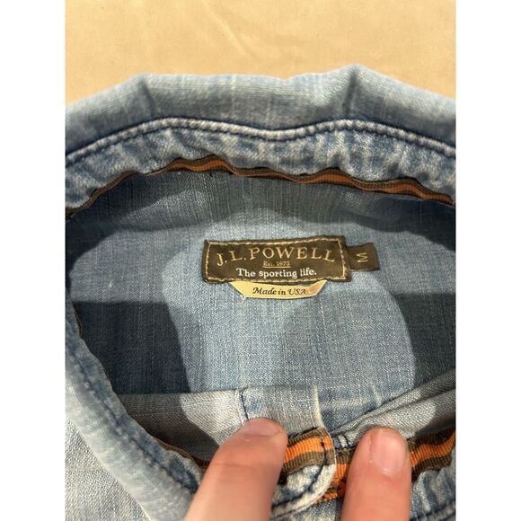 J.L. Powell Denim Shirt Mens Medium Long Sleeve Button Up Western Blue Faded USA - Picture 3 of 6